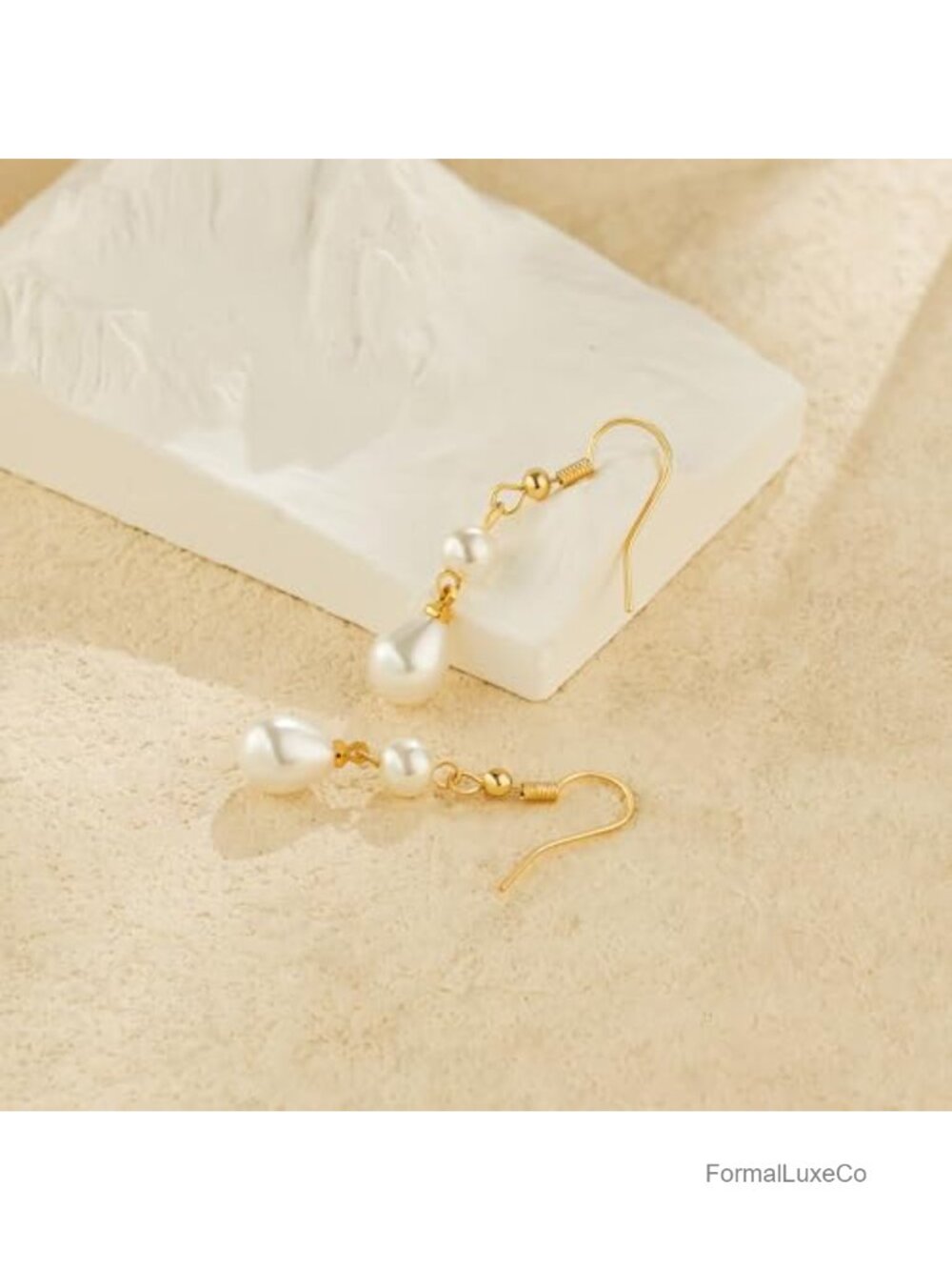Gold Plated Freshwater Pearl Drop Stud Earrings Trendy Dangle Bridal Gift - Picture 5 of 6